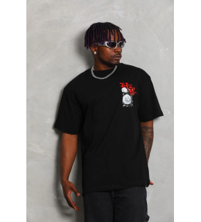 Erkek Kısa Kol Yazlık Tişört Bisiklet Yaka Baskılı Oversize T-Shirt - Siyah