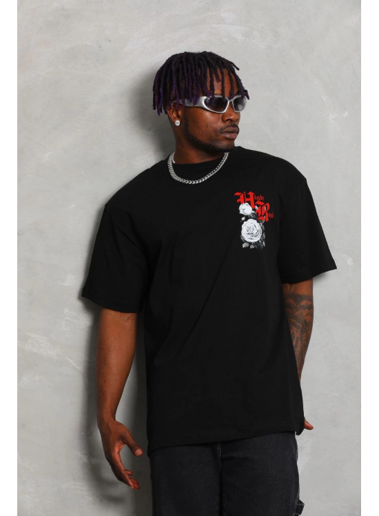 Erkek Kısa Kol Yazlık Tişört Bisiklet Yaka Baskılı Oversize T-Shirt - Siyah Erkek Kısa Kol Yazlık Tişört Bisiklet Yaka Baskılı Oversize T-Shirt - Siyah