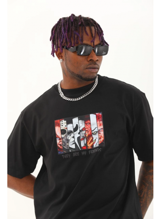 Erkek Baskılı T-Shirt Kısa Kol Bisiklet Yaka Regular Fit Rahat Kalıp Günlük Tişört - Siyah Erkek Baskılı T-Shirt Kısa Kol Bisiklet Yaka Regular Fit Rahat Kalıp Günlük Tişört - Siyah