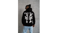 Erkek 3 İplik Pamuklu Kapüşonlu Baskılı Cepli Oversize Sweatshirt Hoodie - Siyah