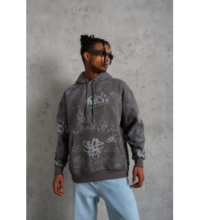 Erkek 3 İplik Pamuklu Kapüşonlu Kanguru Cepli Sweatshirt Hoodie -  Gri