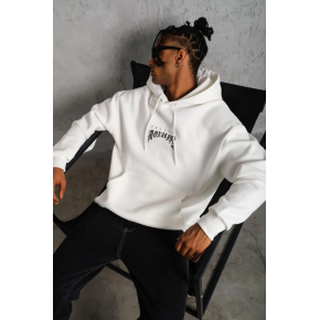 Erkek Baskılı Kapüşonlu ve Kanguru Cepli Sweatshirt hoodie - Beyaz