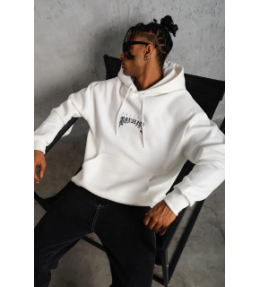 Erkek Baskılı Kapüşonlu ve Kanguru Cepli Sweatshirt hoodie - Beyaz
