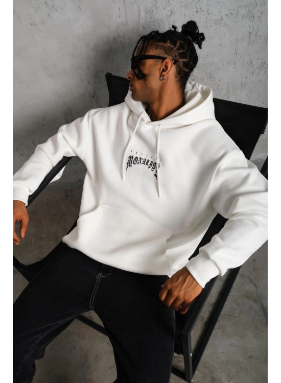 Erkek Baskılı Kapüşonlu ve Kanguru Cepli Sweatshirt hoodie - Beyaz Erkek Baskılı Kapüşonlu ve Kanguru Cepli Sweatshirt hoodie - Beyaz