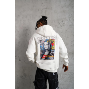 Erkek Baskılı Kapüşonlu ve Kanguru Cepli Sweatshirt hoodie - Beyaz