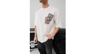 Erkek Yazlık Bisiklet Yaka Baskılı Regular Fit Tişört Kısa Kol T-Shirt - Beyaz