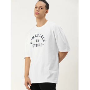 Erkek Kısa Kol Yazlık Tişört Bisiklet Yaka Baskılı Oversize T-Shirt - Beyaz