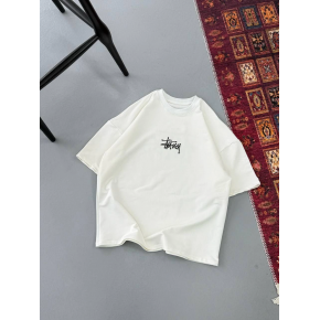 Erkek Kısa Kol Yazlık Tişört Bisiklet Yaka Baskılı Oversize T-Shirt - Beyaz