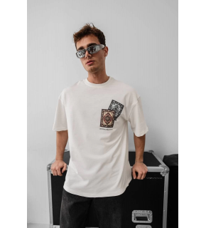 Erkek Yazlık Bisiklet Yaka Baskılı Regular Fit Tişört Kısa Kol T-Shirt - Beyaz