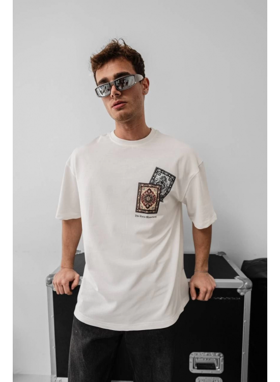 Erkek Yazlık Bisiklet Yaka Baskılı Regular Fit Tişört Kısa Kol T-Shirt - Beyaz