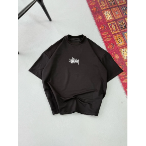 Erkek Kısa Kol Yazlık Tişört Bisiklet Yaka Baskılı Oversize T-Shirt - Siyah