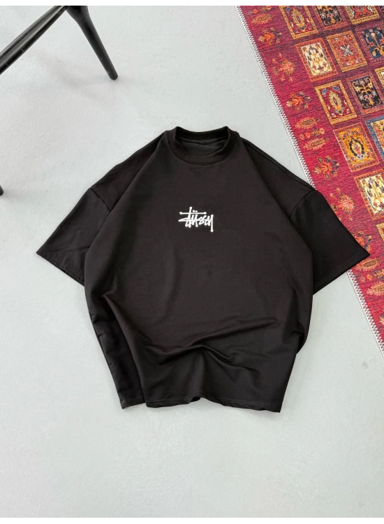 Erkek Kısa Kol Yazlık Tişört Bisiklet Yaka Baskılı Oversize T-Shirt - Siyah Erkek Kısa Kol Yazlık Tişört Bisiklet Yaka Baskılı Oversize T-Shirt - Siyah
