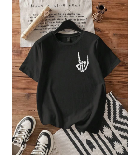 Erkek Baskılı T-Shirt Kısa Kol Bisiklet Yaka Regular Fit Rahat Kalıp Tişört - Siyah