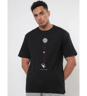 Erkek Baskılı T-Shirt Kısa Kol Bisiklet Yaka Regular Fit Rahat Kalıp Tişört - Siyah