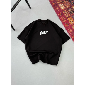 Erkek Kısa Kol Yazlık Tişört Bisiklet Yaka Baskılı Oversize T-Shirt - Siyah