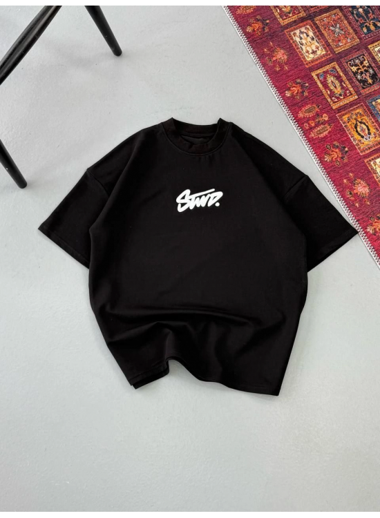 Erkek Kısa Kol Yazlık Tişört Bisiklet Yaka Baskılı Oversize T-Shirt - Siyah Erkek Kısa Kol Yazlık Tişört Bisiklet Yaka Baskılı Oversize T-Shirt - Siyah