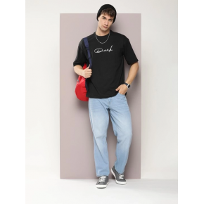 Erkek Baskılı T-Shirt Kısa Kol Bisiklet Yaka Regular Fit Rahat Kalıp Tişört - Siyah