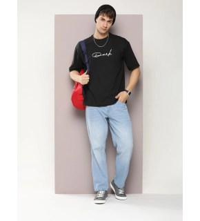 Erkek Baskılı T-Shirt Kısa Kol Bisiklet Yaka Regular Fit Rahat Kalıp Tişört - Siyah