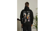 Erkek 3 İplik Pamuklu Kapüşonlu Baskılı Cepli Oversize Sweatshirt Hoodie - Siyah