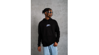 Erkek 3 İplik Pamuklu Kapüşonlu Baskılı Cepli Oversize Sweatshirt Hoodie - Siyah