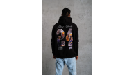Erkek 3 İplik Pamuklu Kapüşonlu Baskılı Cepli Oversize Sweatshirt Hoodie - Siyah