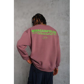 Erkek Bisiklet Yaka Baskılı 3 iplik pamuklu Sweatshirt - Gül Kurusu