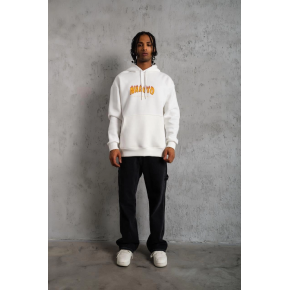 Erkek Baskılı Kapüşonlu 3 iplik pamuklu hoodie Sweatshirt - Beyaz