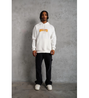 Erkek Baskılı Kapüşonlu 3 iplik pamuklu hoodie Sweatshirt - Beyaz