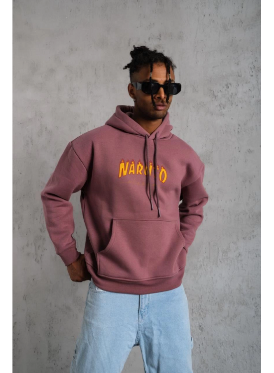 Erkek 3 İplik Pamuklu Kapüşonlu Baskılı Cepli Oversize Sweatshirt Hoodie - Gül Kurusu Erkek 3 İplik Pamuklu Kapüşonlu Baskılı Cepli Oversize Sweatshirt Hoodie - Gül Kurusu
