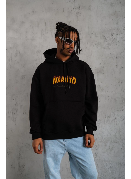 Erkek Baskılı Kapüşonlu 3 iplik pamuklu hoodie Sweatshirt - Siyah Erkek Baskılı Kapüşonlu 3 iplik pamuklu hoodie Sweatshirt - Siyah