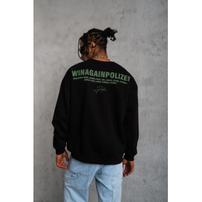 Erkek Bisiklet Yaka Baskılı 3 iplik pamuklu Sweatshirt - Siyah