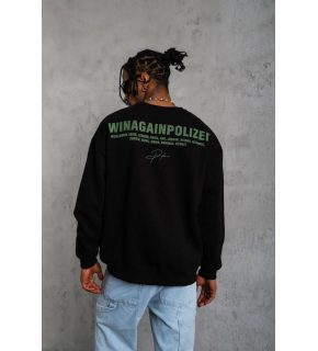 Erkek Bisiklet Yaka Baskılı 3 iplik pamuklu Sweatshirt - Siyah