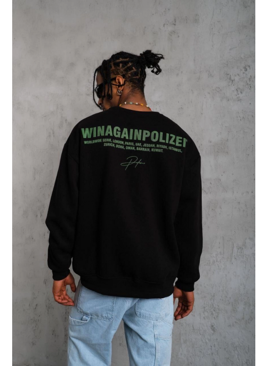 Erkek Bisiklet Yaka Baskılı 3 iplik pamuklu Sweatshirt - Siyah Erkek Bisiklet Yaka Baskılı 3 iplik pamuklu Sweatshirt - Siyah