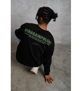 Erkek Oversize Sweatshirt Ön ve Sırt Baskılı 3 İplik Pamuklu - Siyah