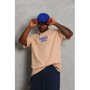 Erkek Baskılı Tişört Kısa Kol Bisiklet Yaka Oversize T-Shirt - Bej