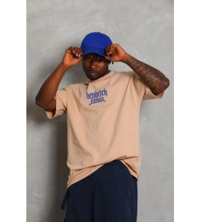 Erkek Baskılı Tişört Kısa Kol Bisiklet Yaka Oversize T-Shirt - Bej