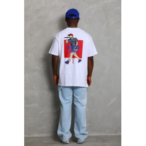Erkek Baskılı Tişört Kısa Kol Bisiklet Yaka Oversize T-Shirt - Beyaz