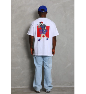 Erkek Baskılı Tişört Kısa Kol Bisiklet Yaka Oversize T-Shirt - Beyaz