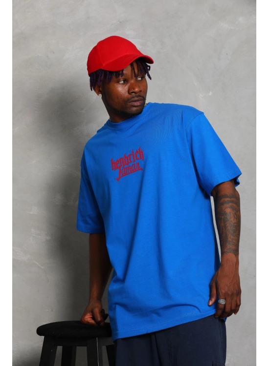 Erkek Baskılı Tişört Kısa Kol Bisiklet Yaka Oversize T-Shirt - Mavi Erkek Baskılı Tişört Kısa Kol Bisiklet Yaka Oversize T-Shirt - Mavi