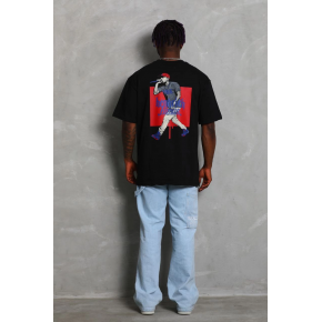 Erkek Baskılı Tişört Kısa Kol Bisiklet Yaka Oversize T-Shirt - - Siyah