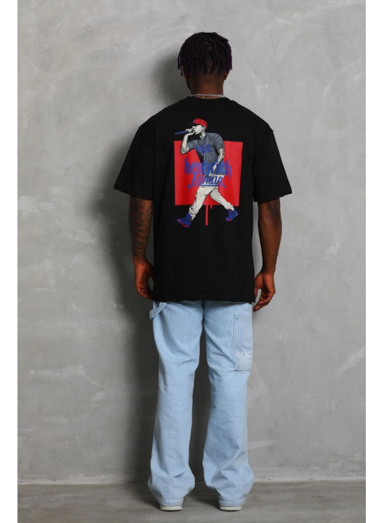 Erkek Baskılı Tişört Kısa Kol Bisiklet Yaka Oversize T-Shirt - - Siyah Erkek Baskılı Tişört Kısa Kol Bisiklet Yaka Oversize T-Shirt - - Siyah