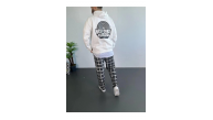 Erkek 3 İplik Pamuklu Kapüşonlu Baskılı Cepli Oversize Sweatshirt Hoodie - Beyaz Erkek 3 İplik Pamuklu Kapüşonlu Baskılı Cepli Oversize Sweatshirt Hoodie - Beyaz