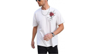 Erkek Kısa Kol Yazlık Tişört Bisiklet Yaka GÜL Baskılı T-Shirt - Beyaz Erkek Kısa Kol Yazlık Tişört Bisiklet Yaka GÜL Baskılı T-Shirt - Beyaz