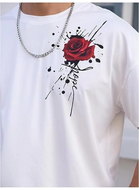 Erkek Kısa Kol Yazlık Tişört Bisiklet Yaka GÜL Baskılı T-Shirt - Beyaz Erkek Kısa Kol Yazlık Tişört Bisiklet Yaka GÜL Baskılı T-Shirt - Beyaz