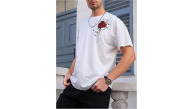 Erkek Kısa Kol Yazlık Tişört Bisiklet Yaka GÜL Baskılı T-Shirt - Beyaz Erkek Kısa Kol Yazlık Tişört Bisiklet Yaka GÜL Baskılı T-Shirt - Beyaz