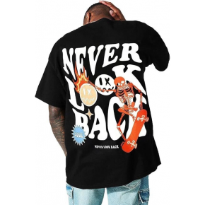 Erkek Baskılı T-Shirt Kısa Kol Bisiklet Yaka Regular Fit Rahat Kalıp Tişört - Siyah