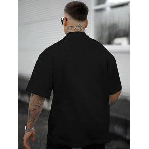 Erkek Kısa Kol Yazlık Tişört Bisiklet Yaka GÜL Baskılı T-Shirt - Siyah