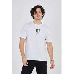 Erkek Baskılı T-Shirt Kısa Kol Bisiklet Yaka Regular Fit Rahat Kalıp Günlük Tişört - Beyaz
