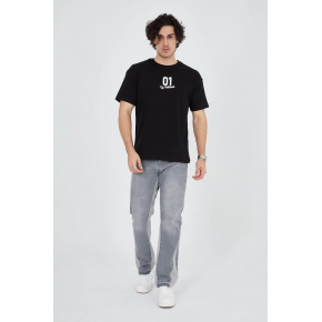 Erkek Baskılı T-Shirt Kısa Kol Bisiklet Yaka Regular Fit Rahat Kalıp Günlük Tişört - Siyah