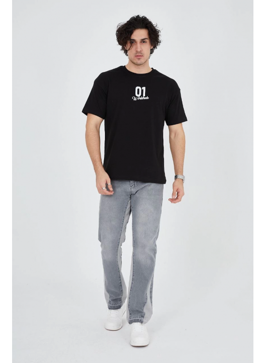 Erkek Baskılı T-Shirt Kısa Kol Bisiklet Yaka Regular Fit Rahat Kalıp Günlük Tişört - Siyah Erkek Baskılı T-Shirt Kısa Kol Bisiklet Yaka Regular Fit Rahat Kalıp Günlük Tişört - Siyah
